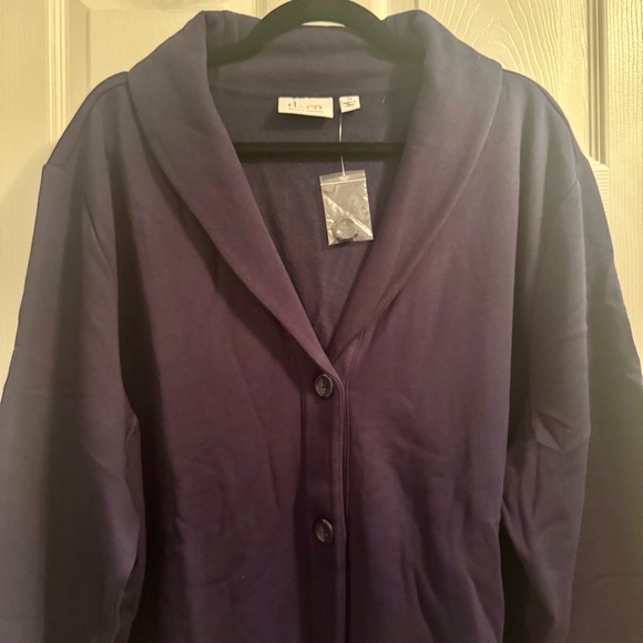 NWOT. Denim & Co. women's 3X navy blue long sleeve button v-neck sweater blazer - Picture 2 of 14